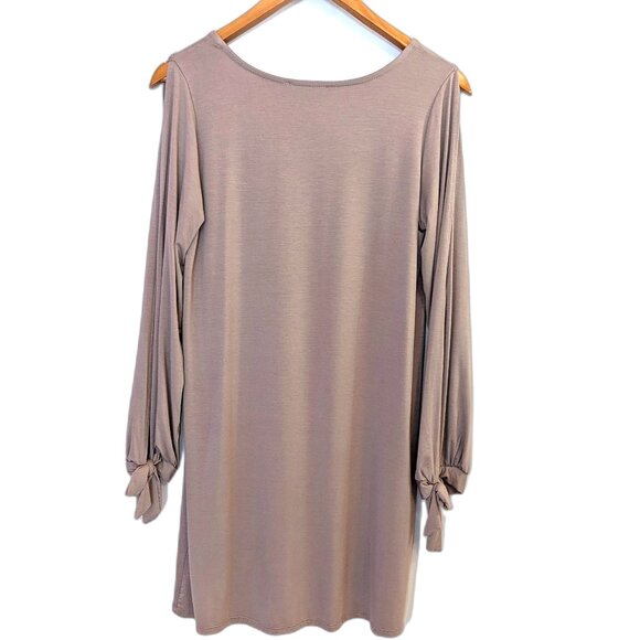 NWT Lulus | Deep V Shift Dress Glory Of Love in Mocha Mousse Taupe | Size Small - Picture 10 of 13
